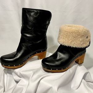 UGG Lynnea Fold Over Leather Shearling Lined Ankle Boot Size 5